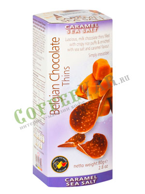 Шоколадные чипсы Belgian Chocolate Thins Соленая карамель 80 гр