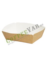 Бумажный контейнер с плоской пластиковой крышкой Crystal Box, Крафт 400мл 100*140*45 (50шт)