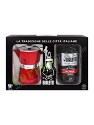 Bialetti Moka Red Набор: гейзерная кофеварка на 3 порции + кофе молотый Roma 250 г